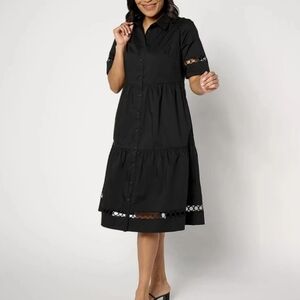 Joan Rivers Black Midi Dress with Lace Accents